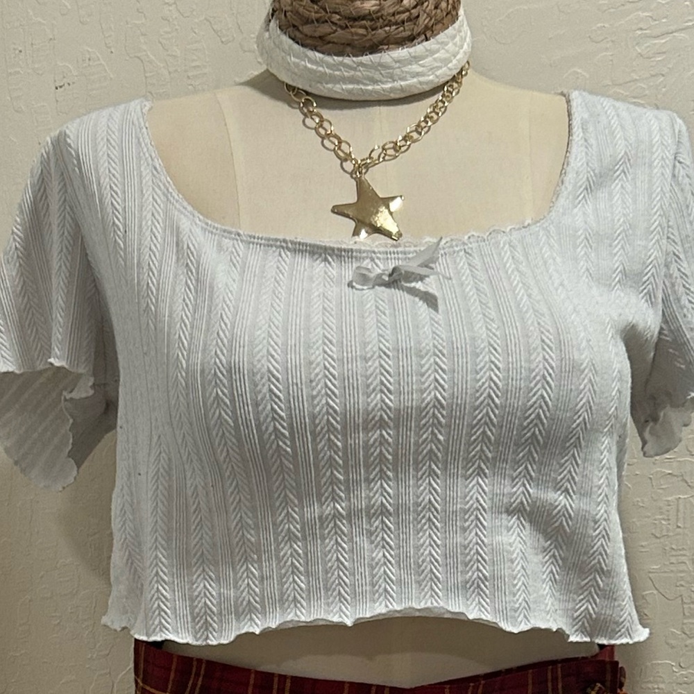 White Ribbed Crop Skater Skirt Styling Top